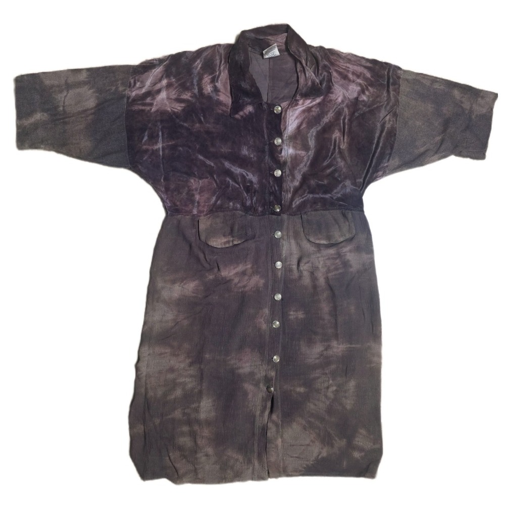 Vintage URU‎ Hand Dyed Rayon Dress One Size Bohemian Tie Dye Decorative Buttons